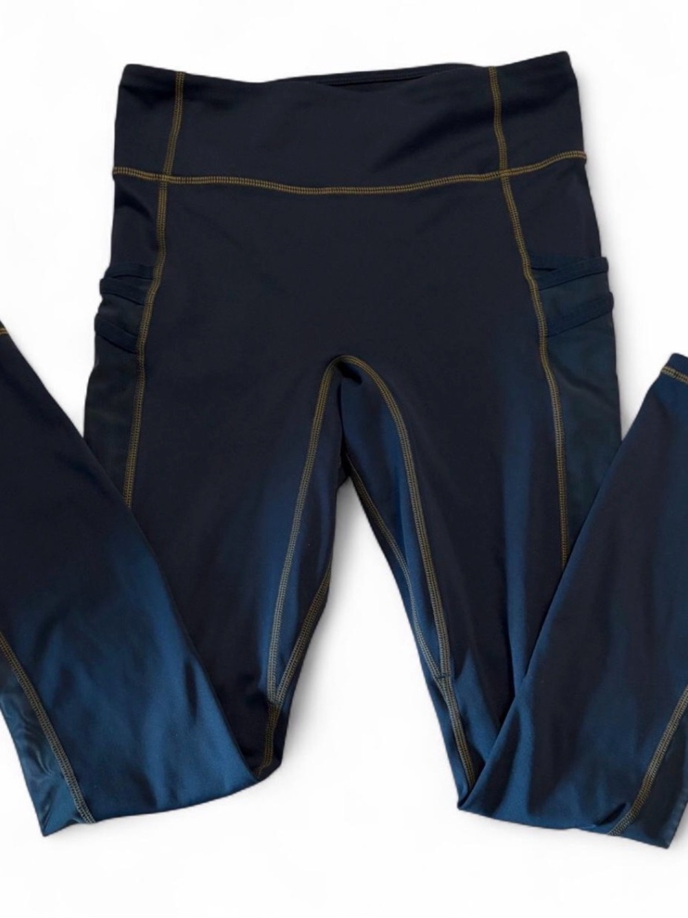 Fabletics Women’sNavy Leggings with Gold Contrast Stitching
